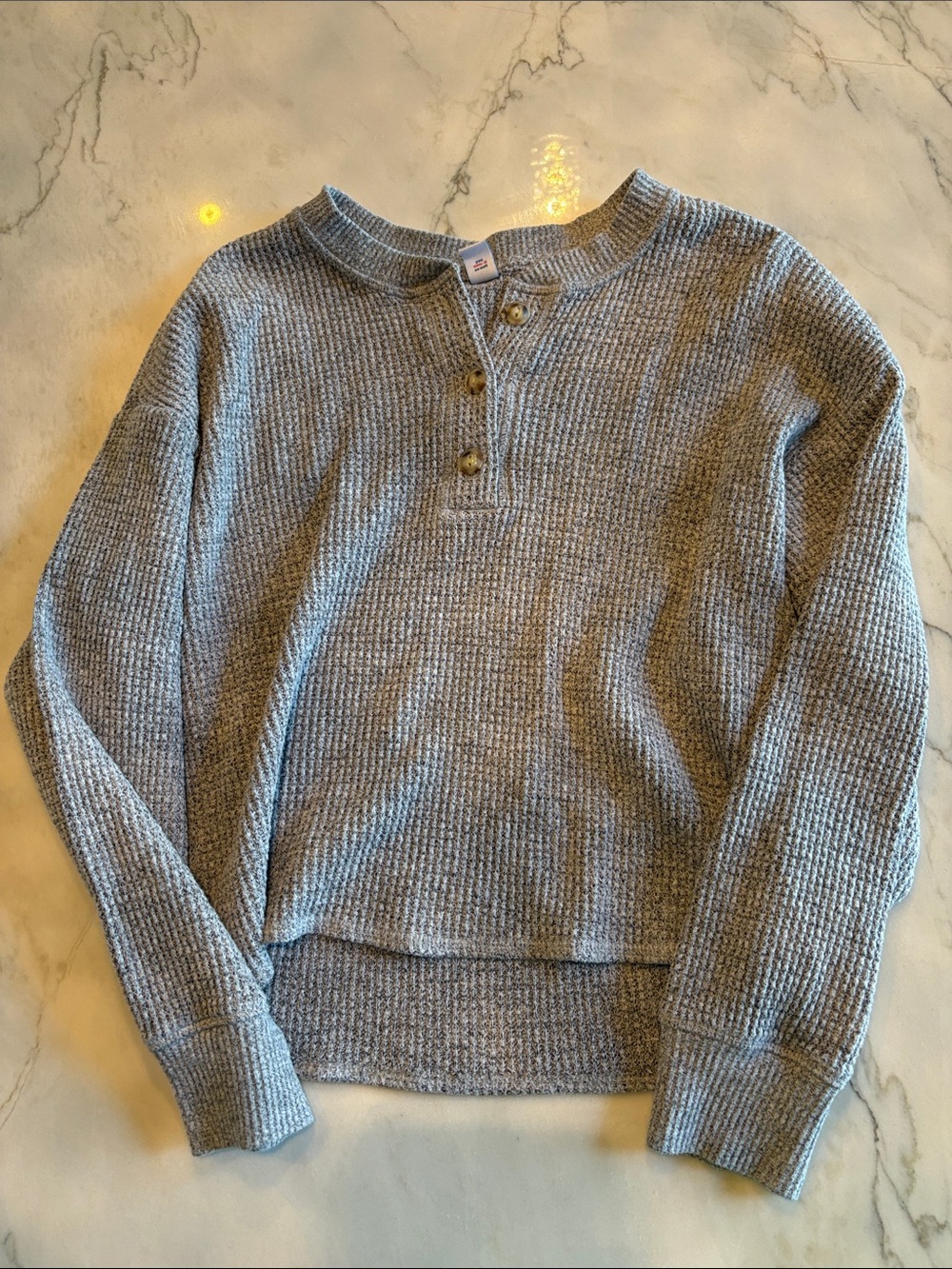 Old Navy Gray Waffle-Knit Henley Sweater